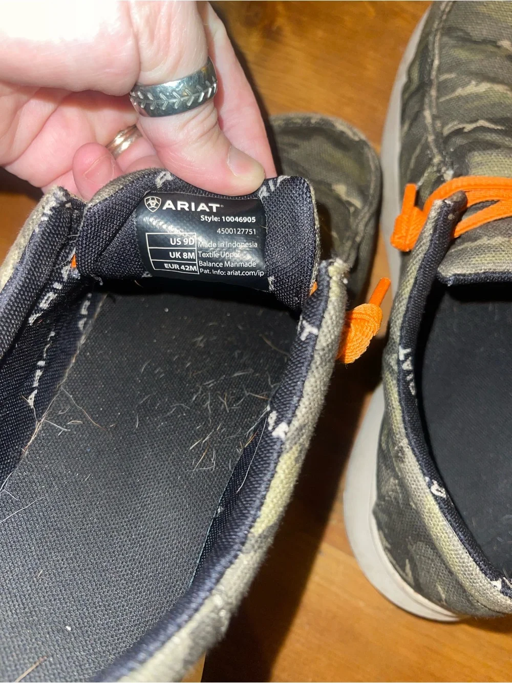 Ariat Mens Camo Slip-On Sneakers with Orange Accents